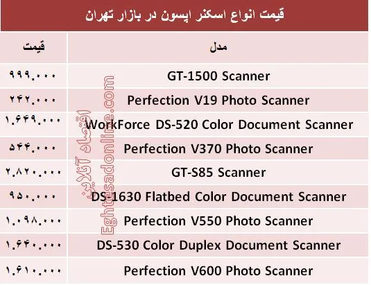 قیمت انواع اسکنرهای اپسون؟ +جدول