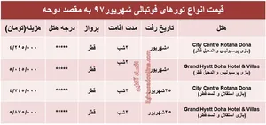 هزینه تورهای فوتبالی دوحه در شهریور97 +جدول
