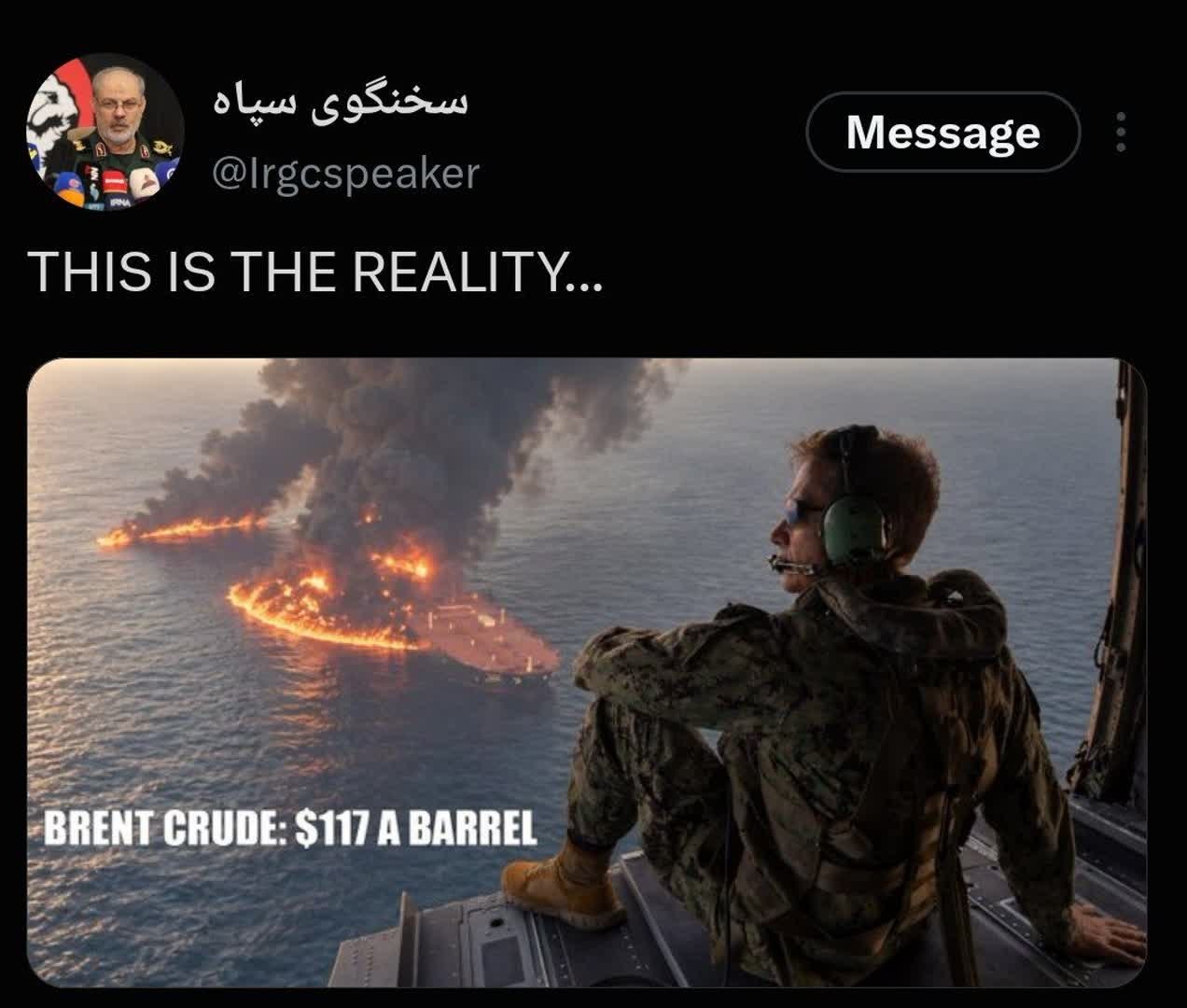 توییت معنادار سخنگوی سپاه در واکنش به اظهارات کوپر / THIS IS THE REALITY