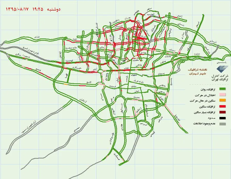 آخرین نقشه ترافیک شهر تهران +عکس