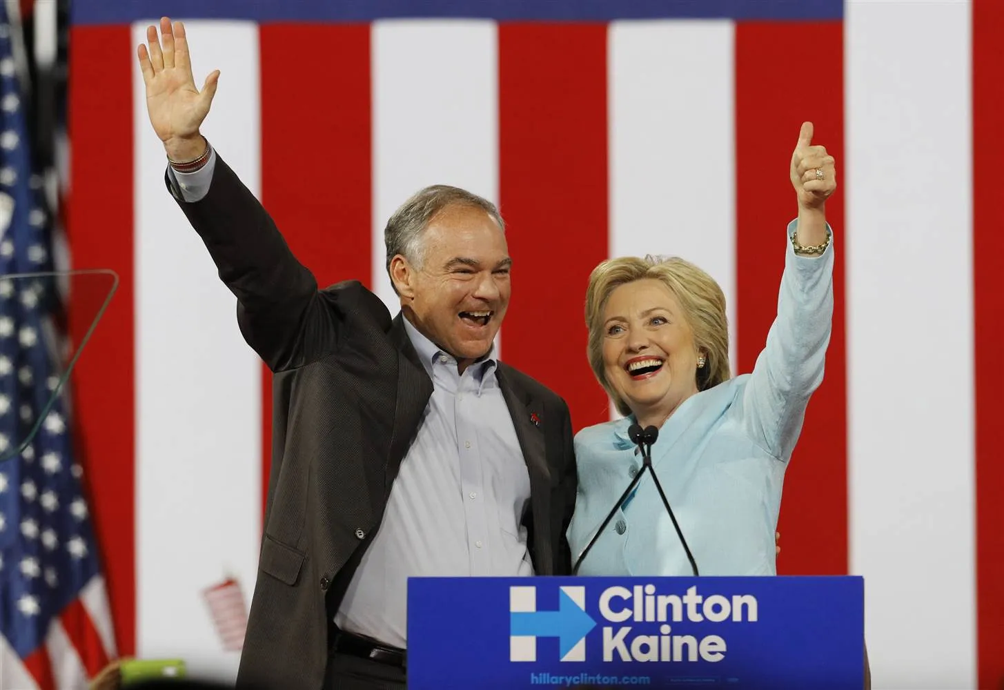 Attacking Trump, Democrat Kaine makes campaign-trail debut