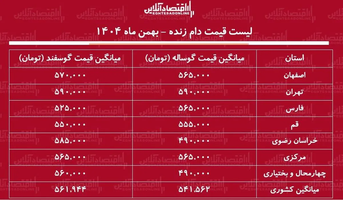 قیمت جدید دام زنده امروز ۲۵ بهمن ۱۴۰۴ / گوسفند زنده کیلویی چند شد؟ + جدول