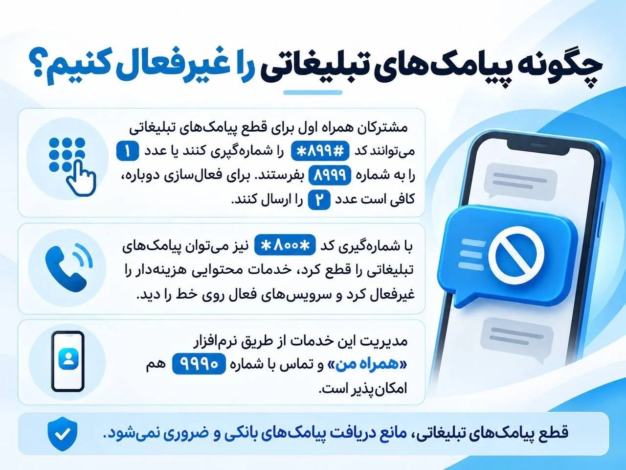 چگونه پیامک&zwnj;های تبلیغاتی و خدمات محتوایی را غیرفعال کنیم؟