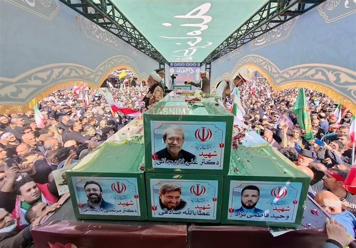 Funeral of Larijani, Basij Chief, Seamen Held in Tehran