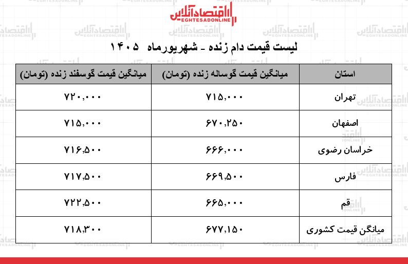 قیمت جدید دام زنده امروز ۲۷ شهریور ۱۴۰۵ | گوساله و گوسفند زنده کیلویی چند شد؟ + جدول قیمت جدید دام زنده امروز ۲۷ شهریور ۱۴۰۵ | گوساله و گوسفند زنده کیلویی چند شد؟ + جدول