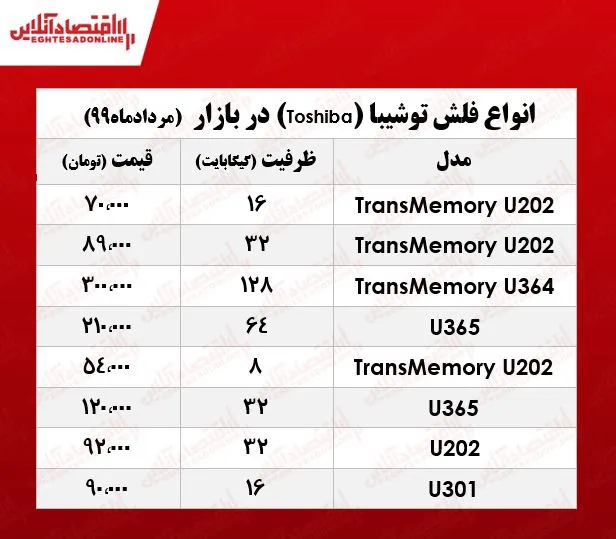 فلش مموری توشیبا چند؟ +جدول