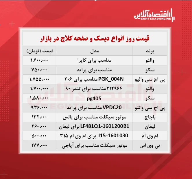 دیسک و صفحه کلاچ چند؟ + جدول