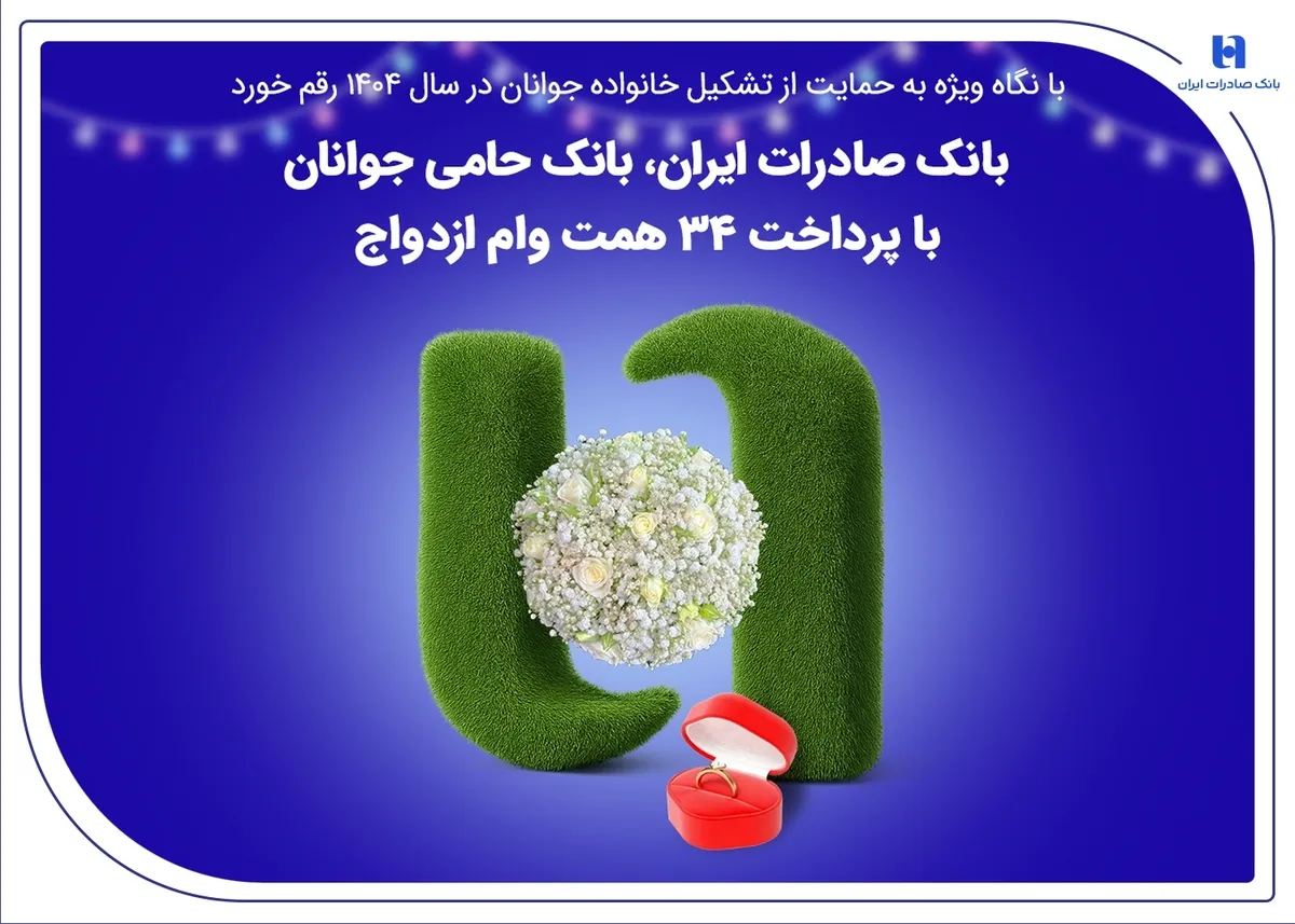بانک صادرات ایران، بانک حامی جوانان با پرداخت ۳۴ همت وام ازدواج