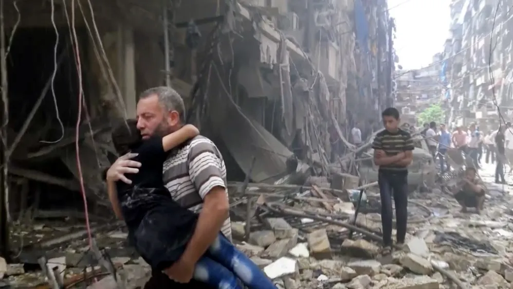 Battle rages near Aleppo, air onslaught continues