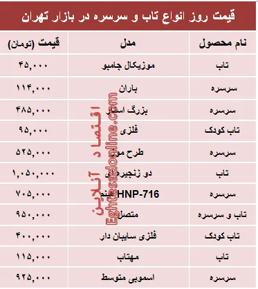 قیمت انواع‌ تاب و سرسره در بازار +جدول