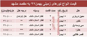 تور زمینی مشهد چند؟