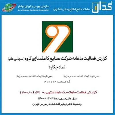 رشد ۳۴ درصدی فروش کاغذسازی کاوه نسبت به مرداد ماه ۱۴۰۰