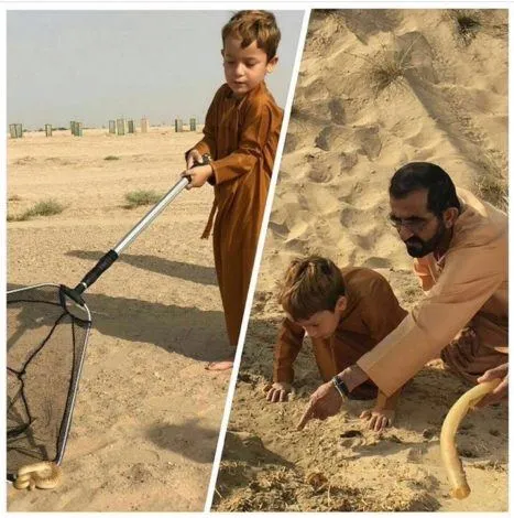 حاکم دبی و پسرش در طبیعت گردی +عکس