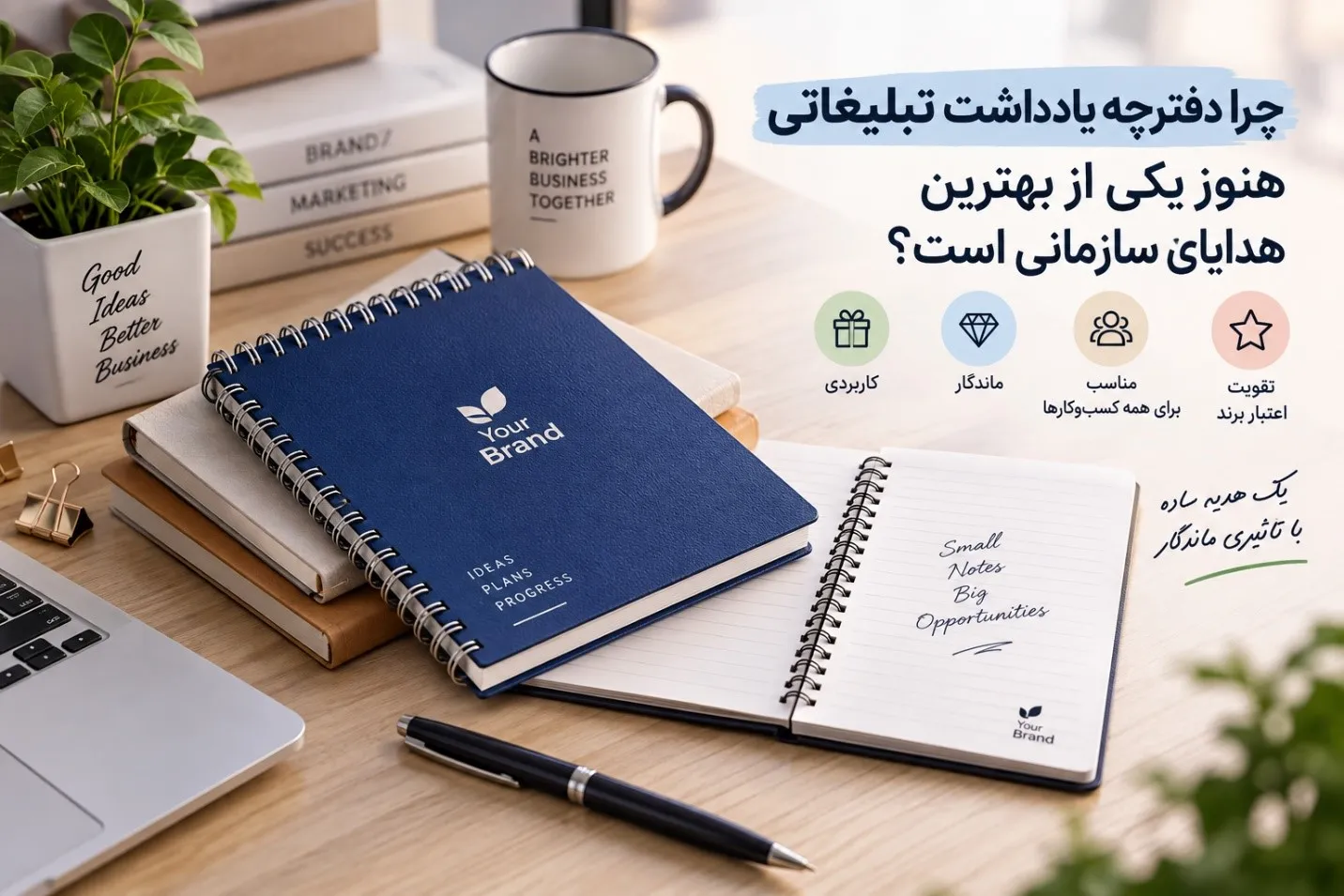 چرا دفترچه یادداشت تبلیغاتی هنوز یکی از بهترین هدایای سازمانی است؟