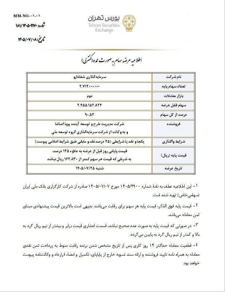 گام بزرگ بانک ملی برای خروج از بنگاه‌داری؛ «شفادارو» ۲۵ مهرماه در بورس عرضه می‌شود
