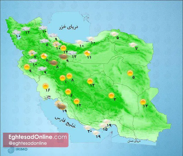 وضعیت امروز آب‌ و‌ هوای کشور +نقشه