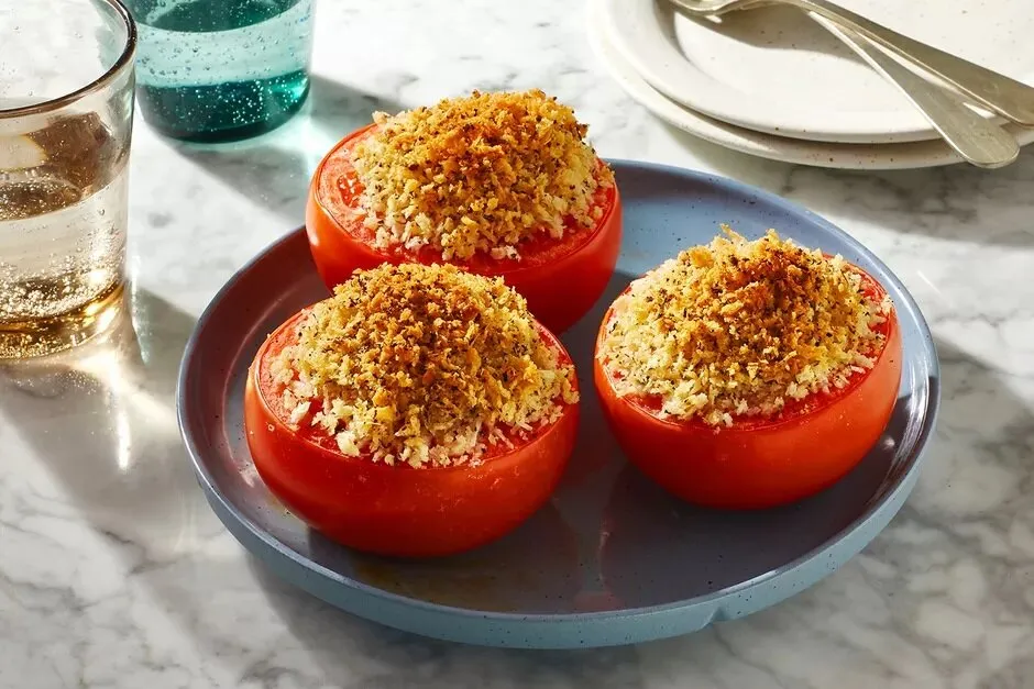 طرز تهیه گوجه فرنگی شکم‌ پر گیاهی و کم هزینه