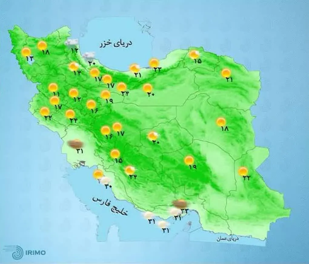 بارش پراکنده در سواحل شمالی فردا +نقشه