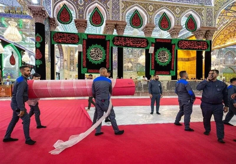 حرم امام حسین (ع) در آستانه محرم مفروش شد + عکس