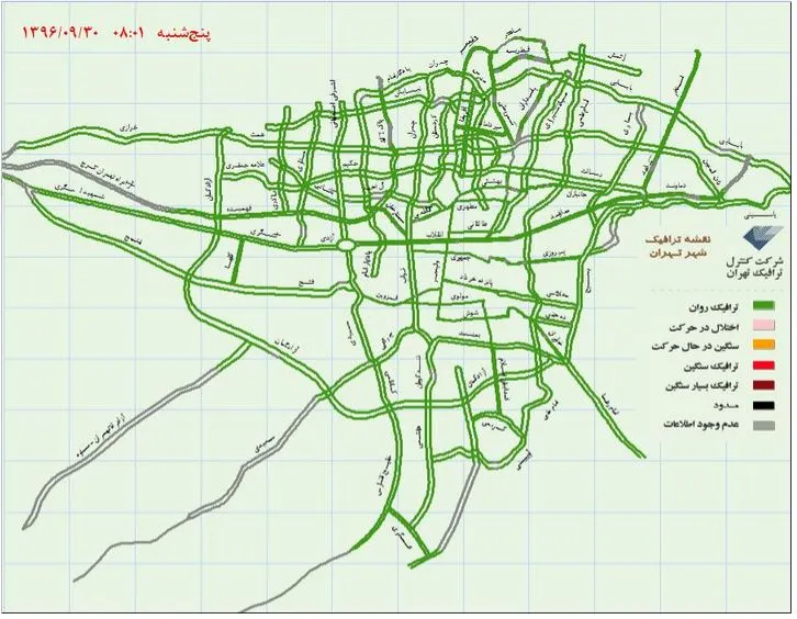 وضعیت کنونی ترافیک شهر تهران +نقشه