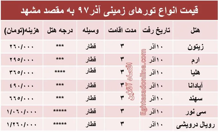 تور زمینی به مشهد چند؟