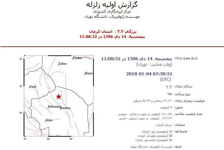 زلزله ۳.۳ریشتری کرمان را لرزاند
