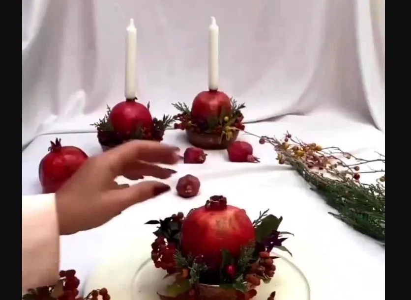 آموزش شمع آرایی شب یلدا با انار / ساده و شیک + فیلم